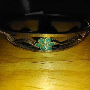Gold and Green Floral Bangle